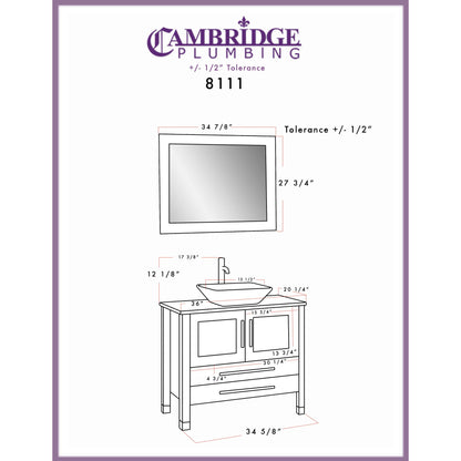 36" Single Vanity Set with Solid Wood Espresso color and choice of Polished Chrome & Brushed Nickel Faucet - 8111