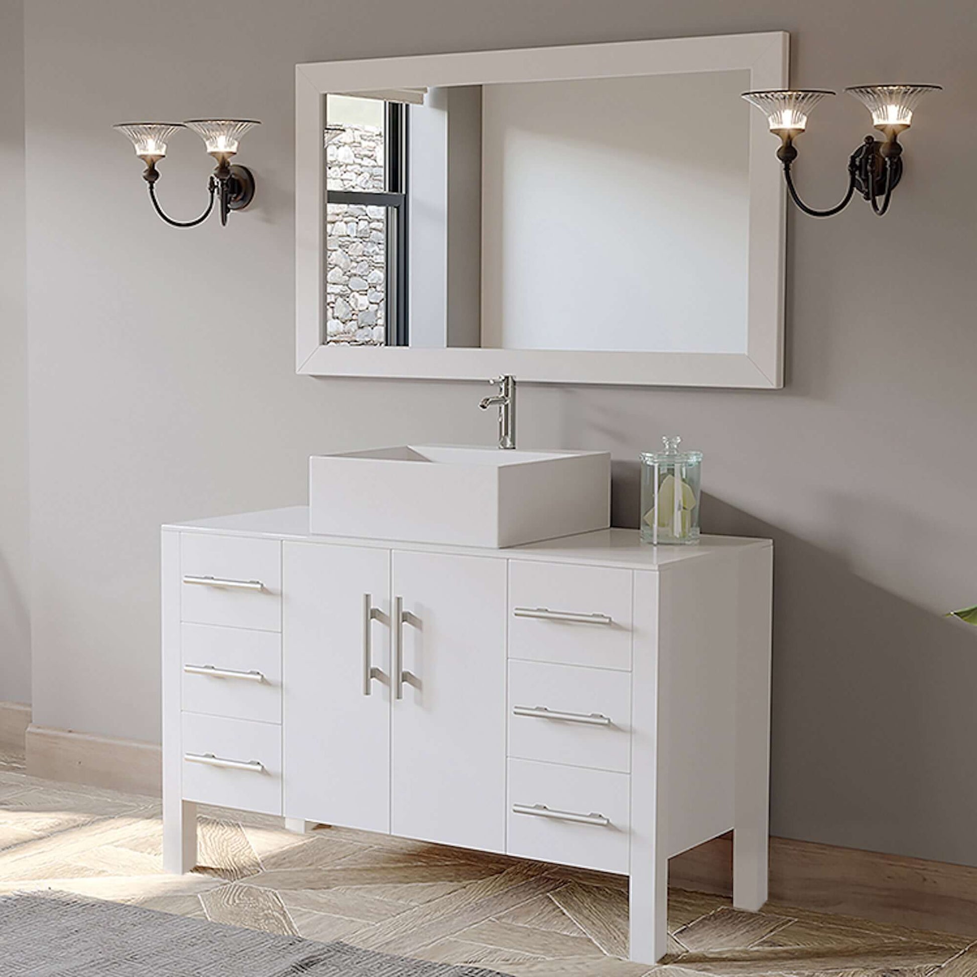 48" White Vanity Set with Polished Chrome Plumbing - 8116W