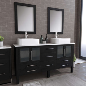 63" Double Sink Vanity Set with White Porcelain Vessel Sinks and Polished Chrome Pluming - 8119