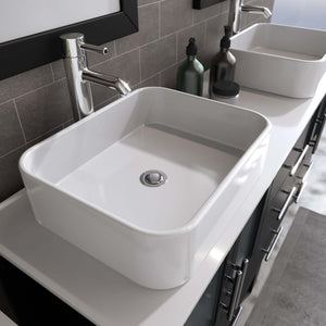 63" Double Sink Vanity Set with White Porcelain Vessel Sinks and Polished Chrome Pluming - 8119