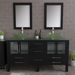 63" Double Sink Vanity Set with Glass Vessel Sinks and Polished Chrome Pluming - 8119-B