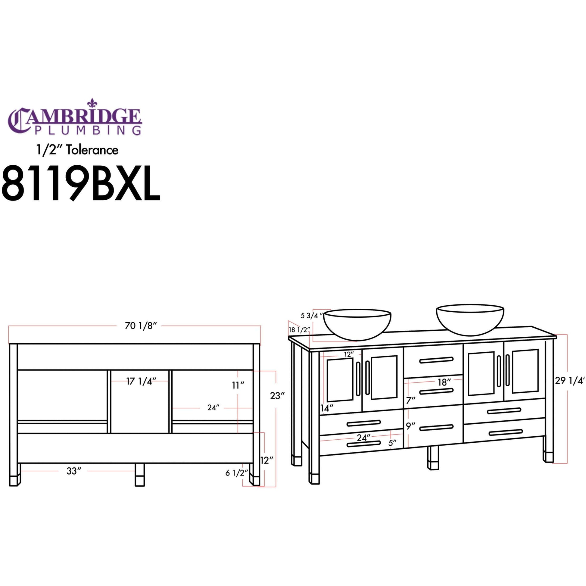 71 Inch Modern Wood and Glass Vanity with Brushed Nickel Plumbing - 8119BXLS-BN