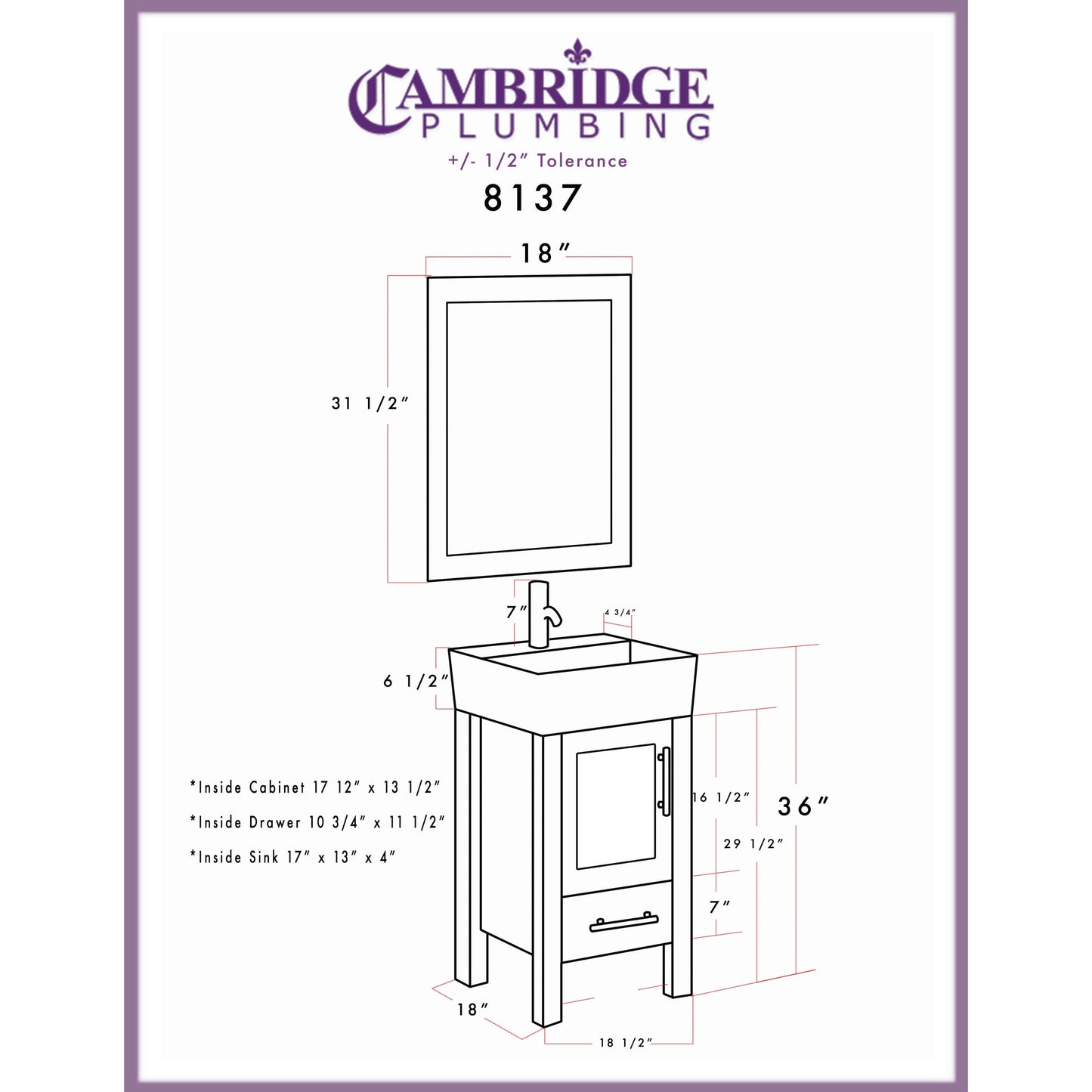 18" White Single Sink Vanity with Polished Chrome Plumbing - 8137W