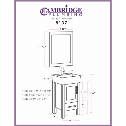 18" White Single Sink Vanity with Polished Chrome Plumbing - 8137W