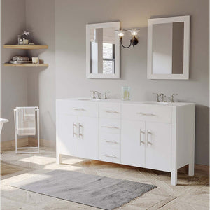 72" White Solid Wood and Porcelain Double Vanity Set - 8162W
