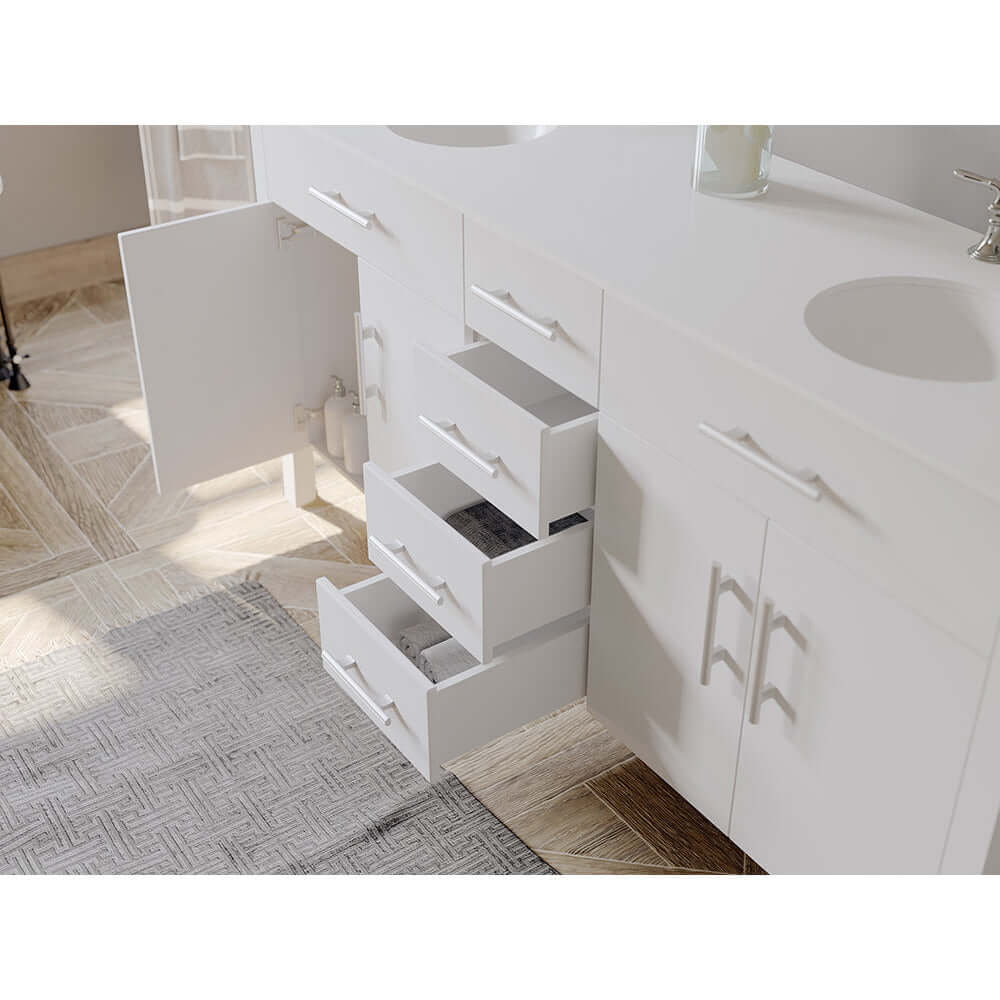 72" White Solid Wood and Porcelain Double Vanity Set - 8162W