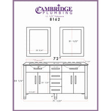 Load image into Gallery viewer, 72&quot; White Solid Wood and Porcelain Double Vanity Set - 8162W