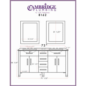 72" White Solid Wood and Porcelain Double Vanity Set - 8162W