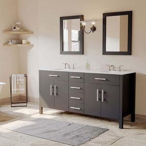 72" Espresso Solid Wood and Porcelain Double Vanity Set - 8162
