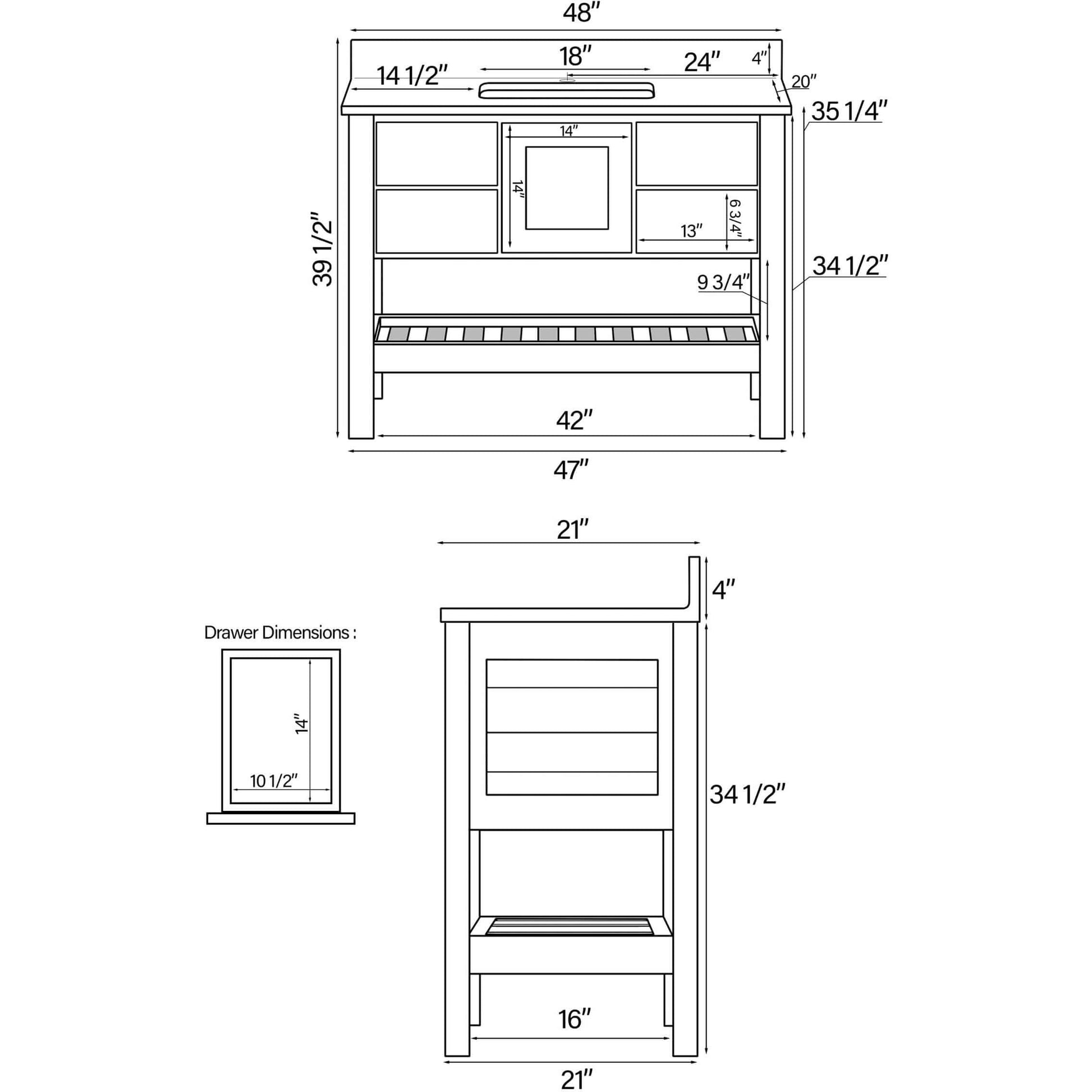 USA Patriot 48 Inch Oak Bathroom Vanity - Pepper Counter - P48-PEPPER