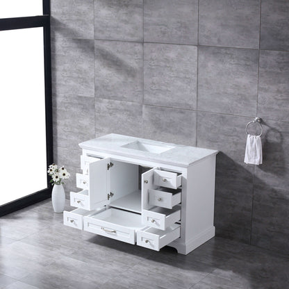 Dukes 48" White Single Vanity, White Carrara Marble Top, White Square Sink and no Mirror - LD342248SADS000