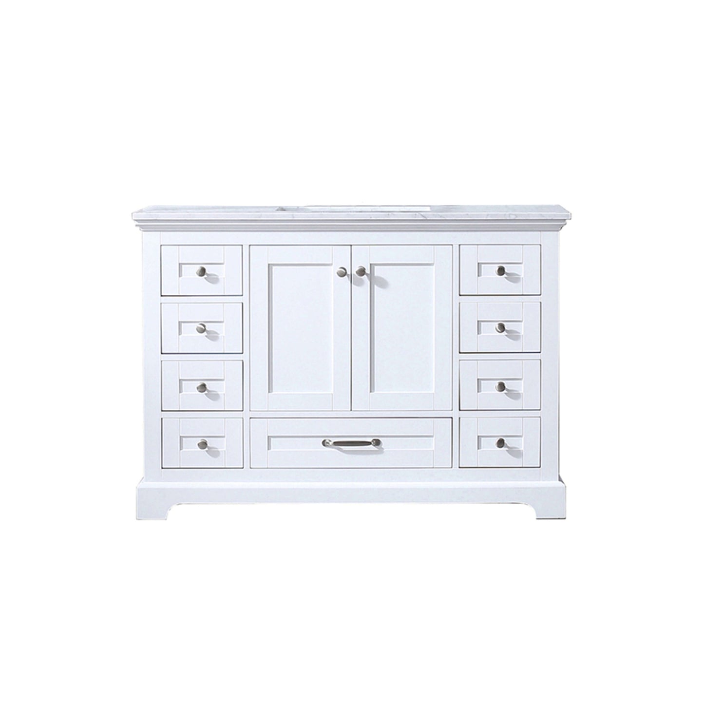 Dukes 48" White Single Vanity, White Carrara Marble Top, White Square Sink and no Mirror - LD342248SADS000