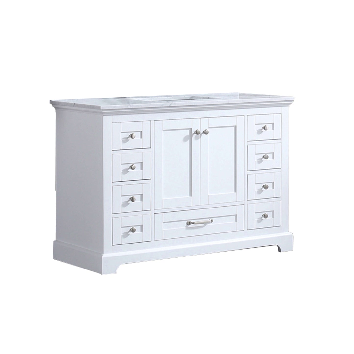 Dukes 48" White Single Vanity, White Carrara Marble Top, White Square Sink and no Mirror - LD342248SADS000