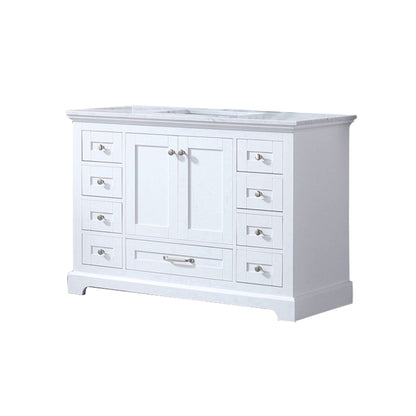 Dukes 48" White Single Vanity, White Carrara Marble Top, White Square Sink and no Mirror - LD342248SADS000