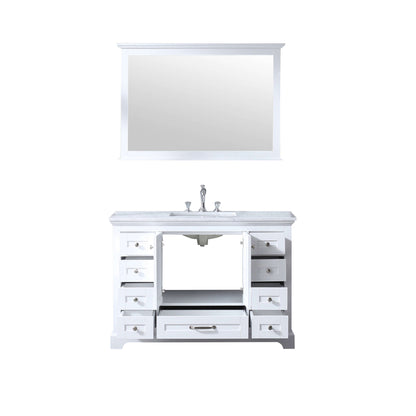 Dukes 48" White Single Vanity, White Carrara Marble Top, White Square Sink and 46" Mirror - LD342248SADSM46