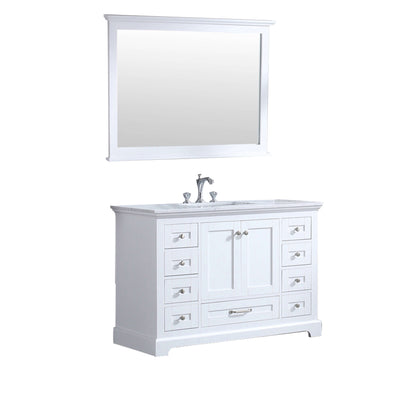 Dukes 48" White Single Vanity, White Carrara Marble Top, White Square Sink and 46" Mirror - LD342248SADSM46