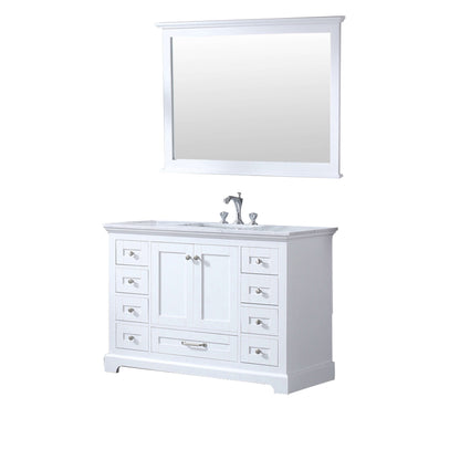 Dukes 48" White Single Vanity, White Carrara Marble Top, White Square Sink and 46" Mirror - LD342248SADSM46