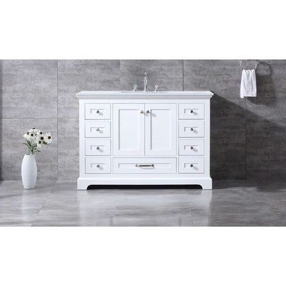 Dukes 48" White Single Vanity, White Quartz Top, White Square Sink and no Mirror - LD342248SAWQ000