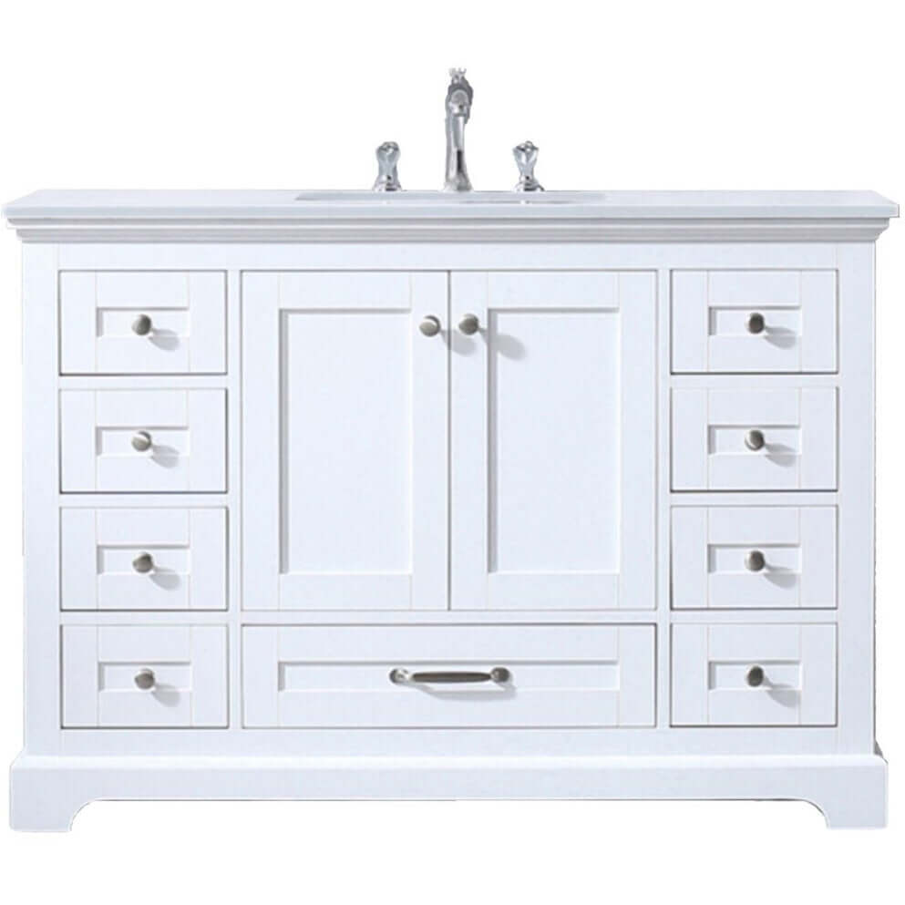 Dukes 48" White Single Vanity, White Quartz Top, White Square Sink and no Mirror - LD342248SAWQ000