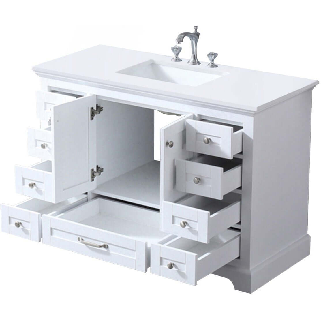 Dukes 48" White Single Vanity, White Quartz Top, White Square Sink and no Mirror - LD342248SAWQ000