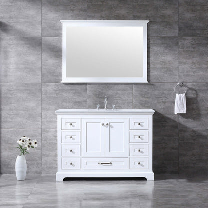 Dukes 48" White Single Vanity, White Quartz Top, White Square Sink and 46" Mirror - LD342248SAWQM46