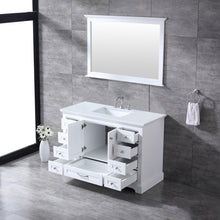 Load image into Gallery viewer, Dukes 48&quot; White Single Vanity, White Quartz Top, White Square Sink and 46&quot; Mirror - LD342248SAWQM46