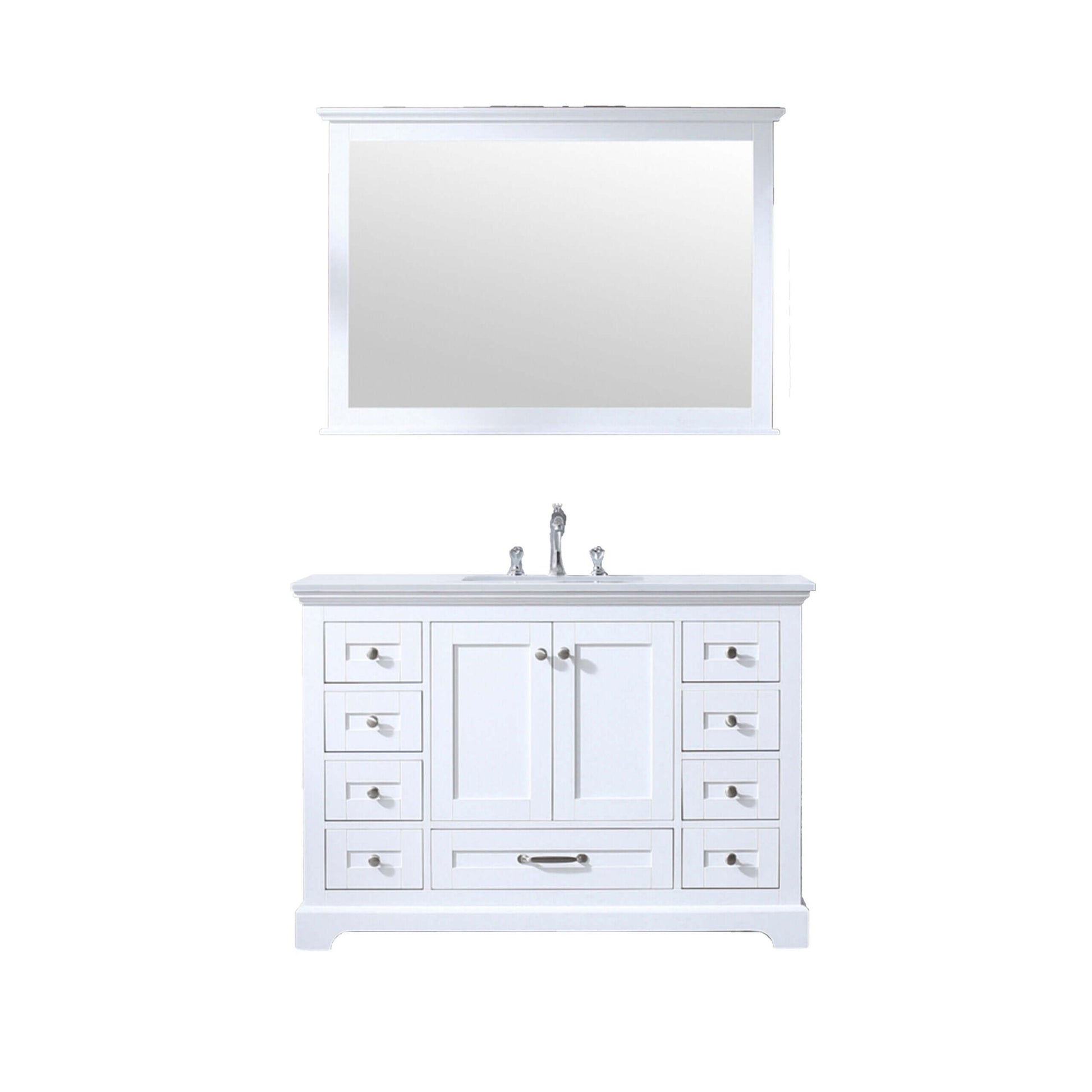 Dukes 48" White Single Vanity, White Quartz Top, White Square Sink and 46" Mirror - LD342248SAWQM46