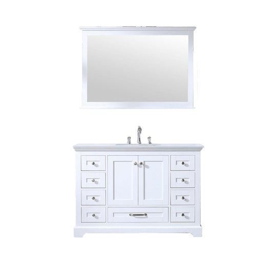 Dukes 48" White Single Vanity, White Quartz Top, White Square Sink and 46" Mirror - LD342248SAWQM46