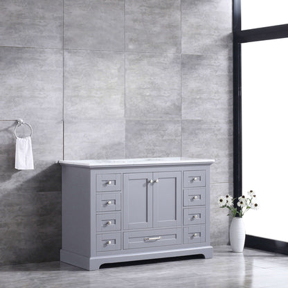 Dukes 48" Dark Grey Single Vanity, White Carrara Marble Top, White Square Sink and no Mirror - LD342248SBDS000