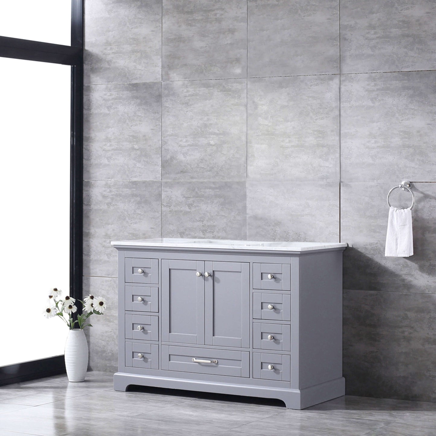 Dukes 48" Dark Grey Single Vanity, White Carrara Marble Top, White Square Sink and no Mirror - LD342248SBDS000