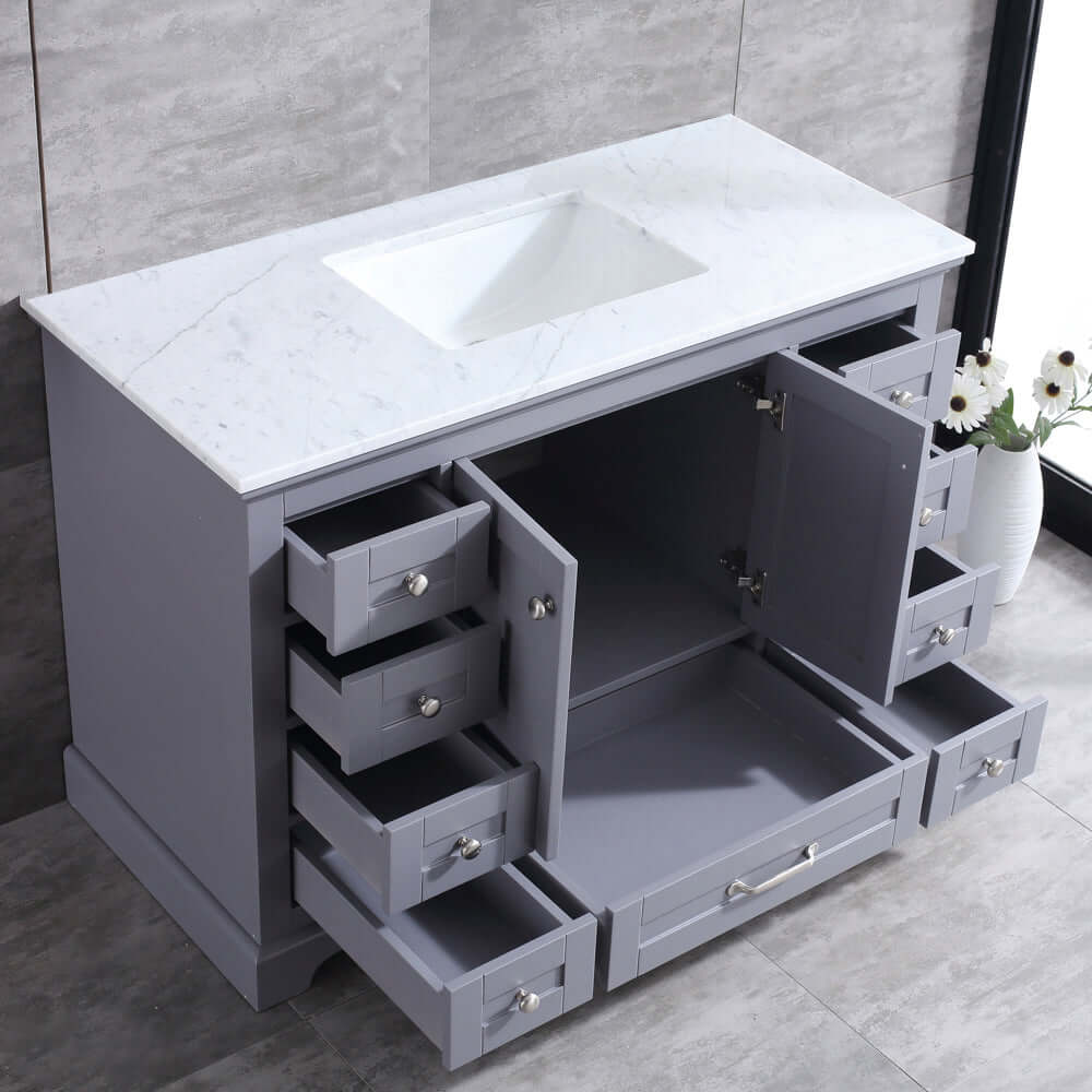 Dukes 48" Dark Grey Single Vanity, White Carrara Marble Top, White Square Sink and no Mirror - LD342248SBDS000