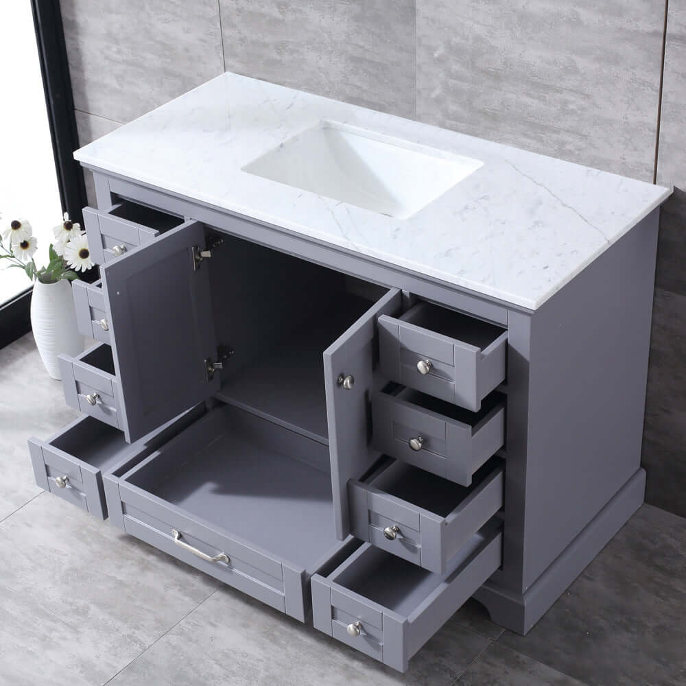 Dukes 48" Dark Grey Single Vanity, White Carrara Marble Top, White Square Sink and no Mirror - LD342248SBDS000