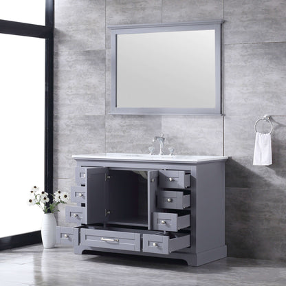 Dukes 48" Dark Grey Single Vanity, White Carrara Marble Top, White Square Sink and 46" Mirror - LD342248SBDSM46