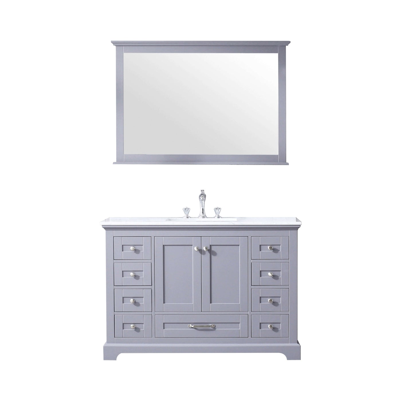 Dukes 48" Dark Grey Single Vanity, White Carrara Marble Top, White Square Sink and 46" Mirror - LD342248SBDSM46