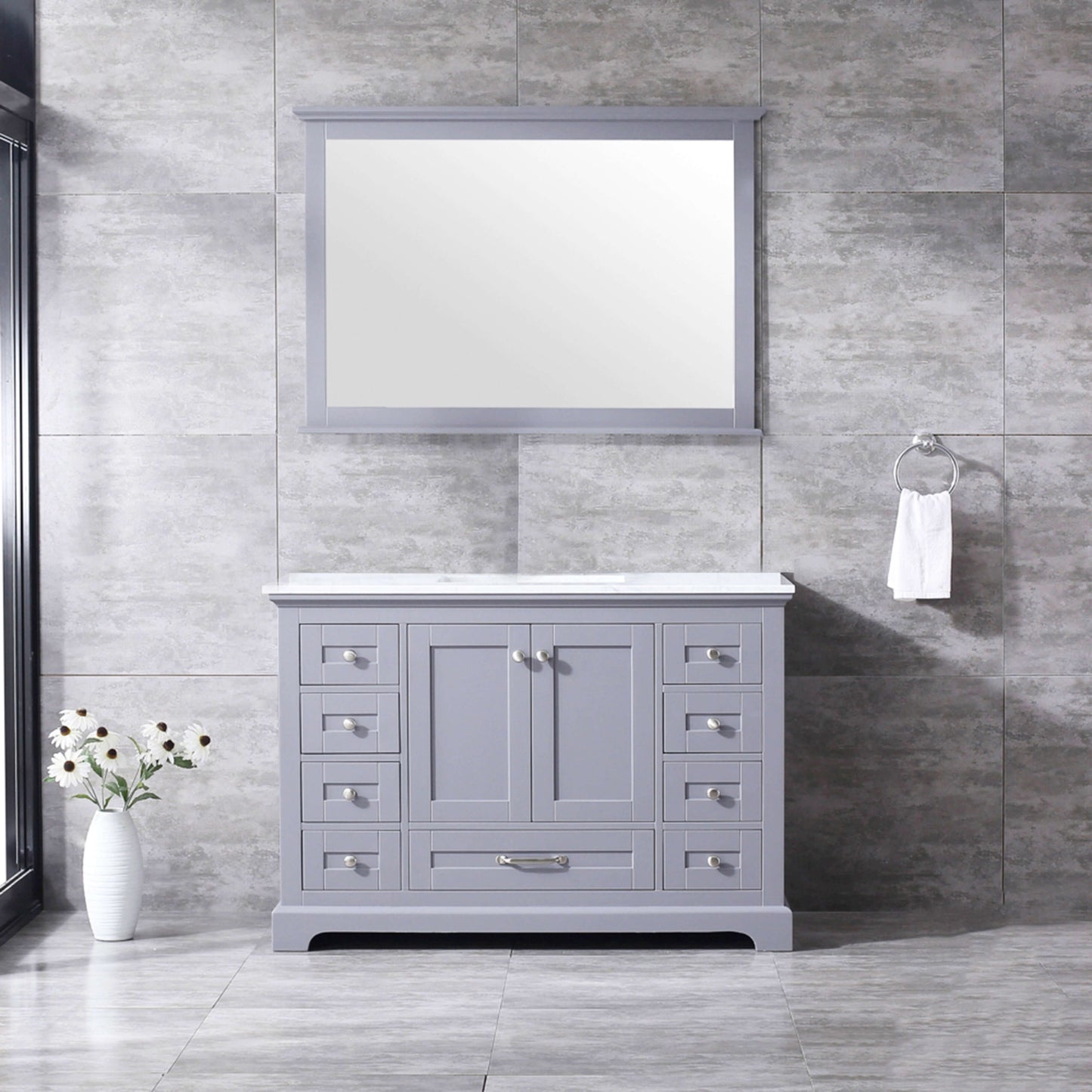 Dukes 48" Dark Grey Single Vanity, White Carrara Marble Top, White Square Sink and 46" Mirror - LD342248SBDSM46