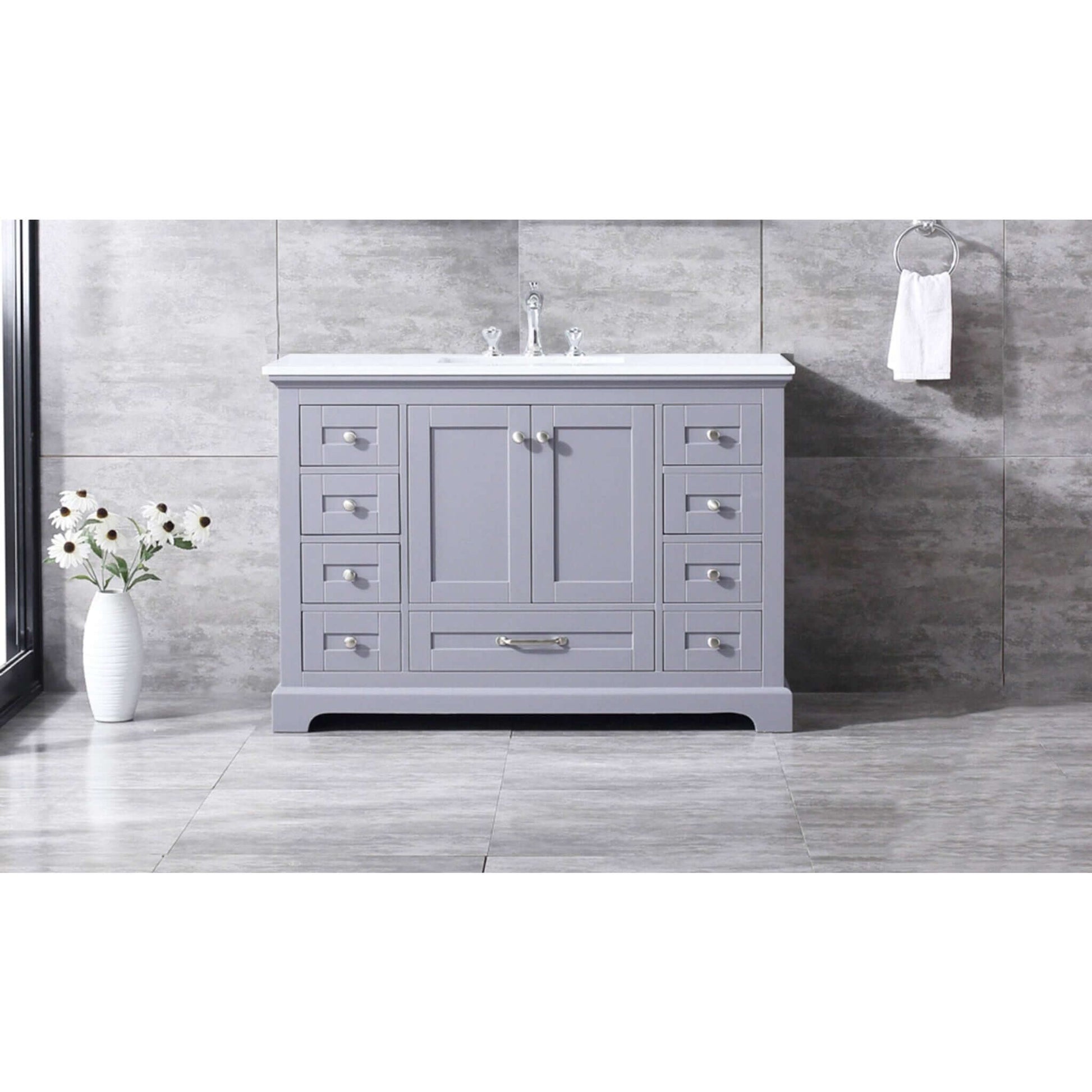 Dukes 48" Dark Grey Single Vanity, White Quartz Top, White Square Sink and no Mirror - LD342248SBWQ000