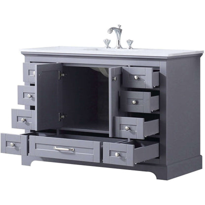 Dukes 48" Dark Grey Single Vanity, White Quartz Top, White Square Sink and no Mirror - LD342248SBWQ000