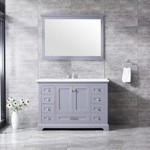 Load image into Gallery viewer, Dukes 48&quot; Dark Grey Single Vanity, White Quartz Top, White Square Sink and 46&quot; Mirror - LD342248SBWQM46