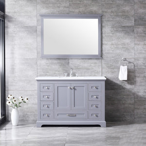 Dukes 48" Dark Grey Single Vanity, White Quartz Top, White Square Sink and 46" Mirror - LD342248SBWQM46