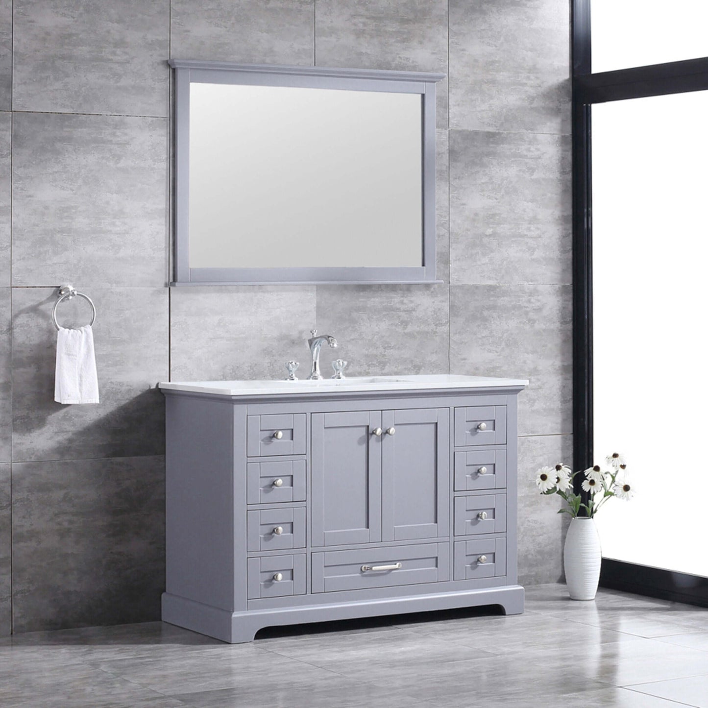 Dukes 48" Dark Grey Single Vanity, White Quartz Top, White Square Sink and 46" Mirror - LD342248SBWQM46