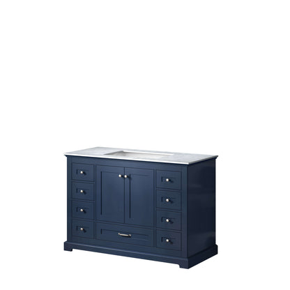 Dukes 48" Navy Blue Single Vanity, White Carrara Marble Top, White Square Sink and no Mirror - LD342248SEDS000