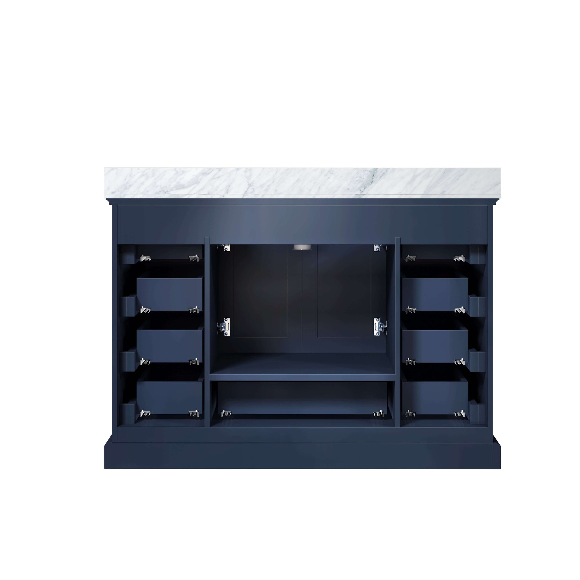 Dukes 48" Navy Blue Single Vanity, White Carrara Marble Top, White Square Sink and no Mirror - LD342248SEDS000