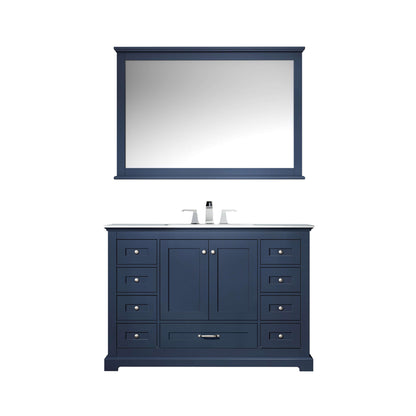 Dukes 48" Navy Blue Single Vanity, White Carrara Marble Top, White Square Sink and 46" Mirror - LD342248SEDSM46