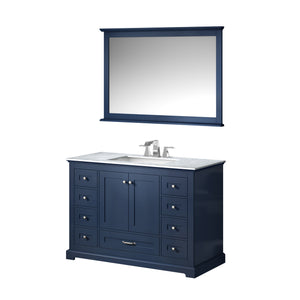 Dukes 48" Navy Blue Single Vanity, White Carrara Marble Top, White Square Sink and 46" Mirror - LD342248SEDSM46