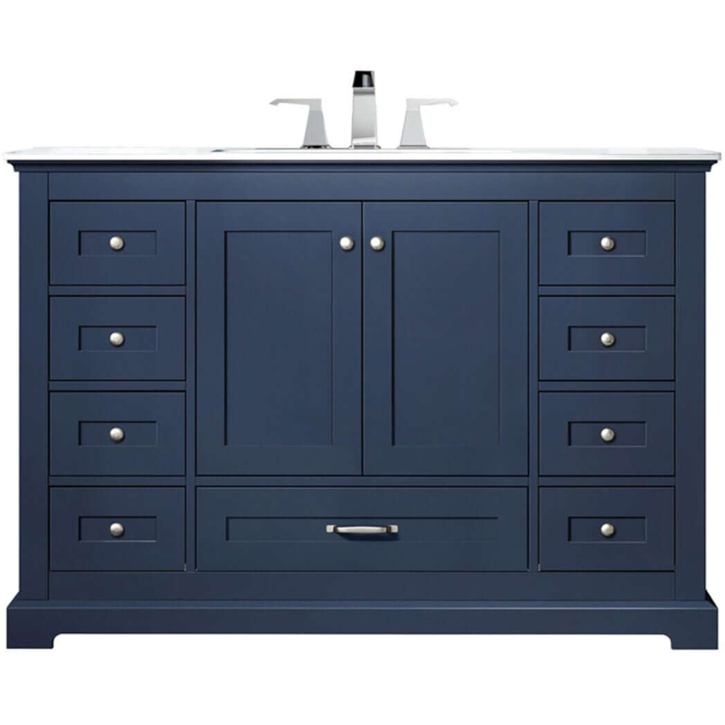 Dukes 48" Navy Blue Single Vanity, White Quartz Top, White Square Sink and no Mirror - LD342248SEWQ000