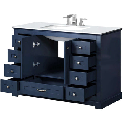 Dukes 48" Navy Blue Single Vanity, White Quartz Top, White Square Sink and no Mirror - LD342248SEWQ000