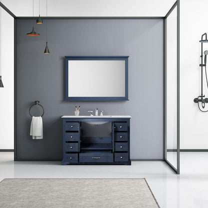 Dukes 48" Navy Blue Single Vanity, White Quartz Top, White Square Sink and 46" Mirror - LD342248SEWQM46