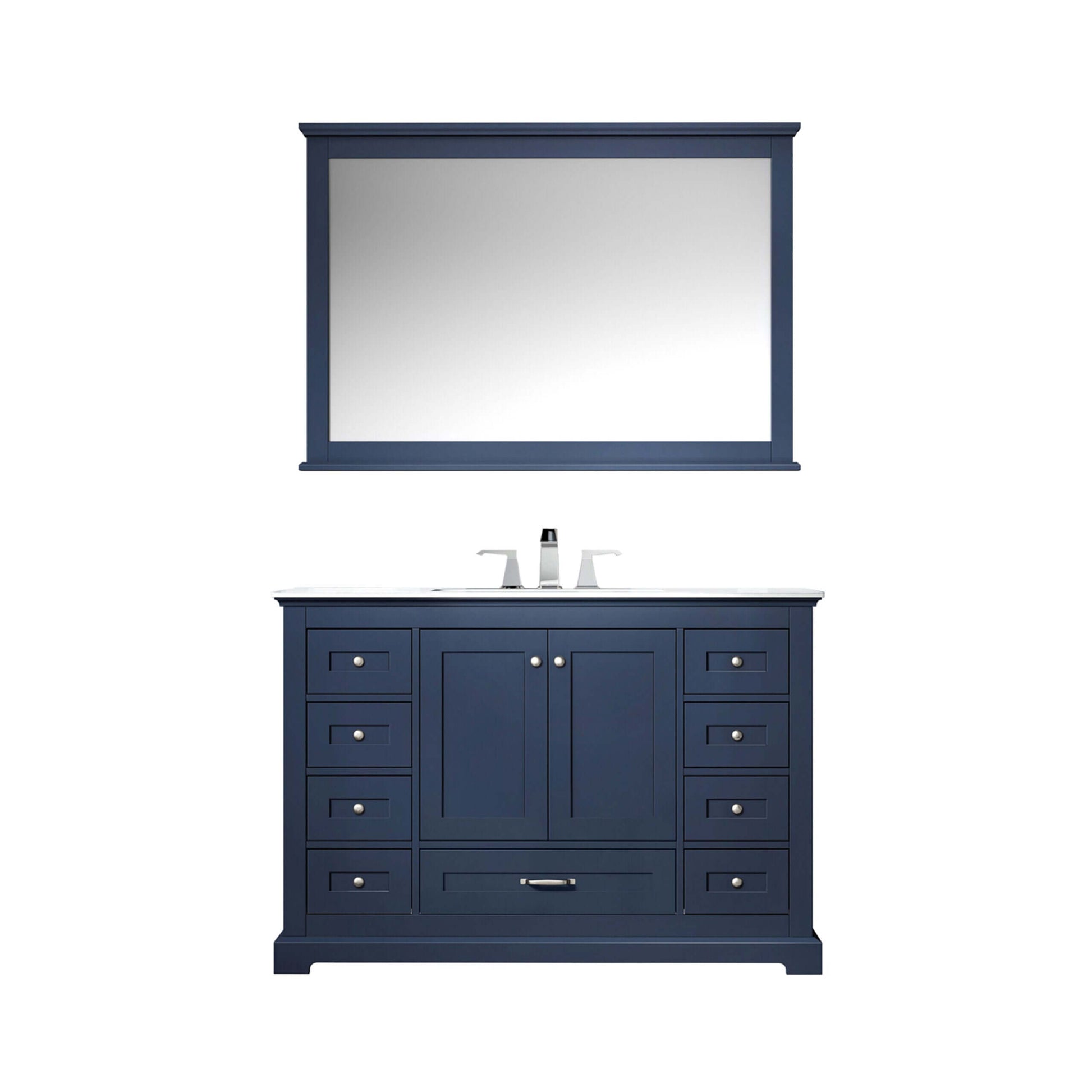 Dukes 48" Navy Blue Single Vanity, White Quartz Top, White Square Sink and 46" Mirror - LD342248SEWQM46