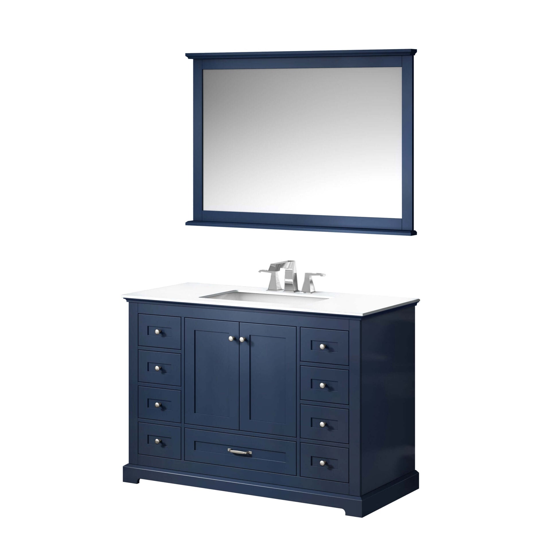 Dukes 48" Navy Blue Single Vanity, White Quartz Top, White Square Sink and 46" Mirror - LD342248SEWQM46