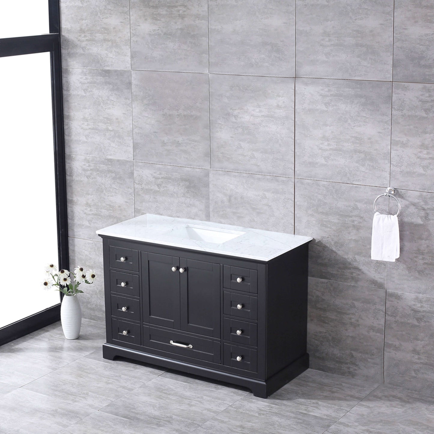 Dukes 48" Espresso Single Vanity, White Carrara Marble Top, White Square Sink and no Mirror - LD342248SGDS000